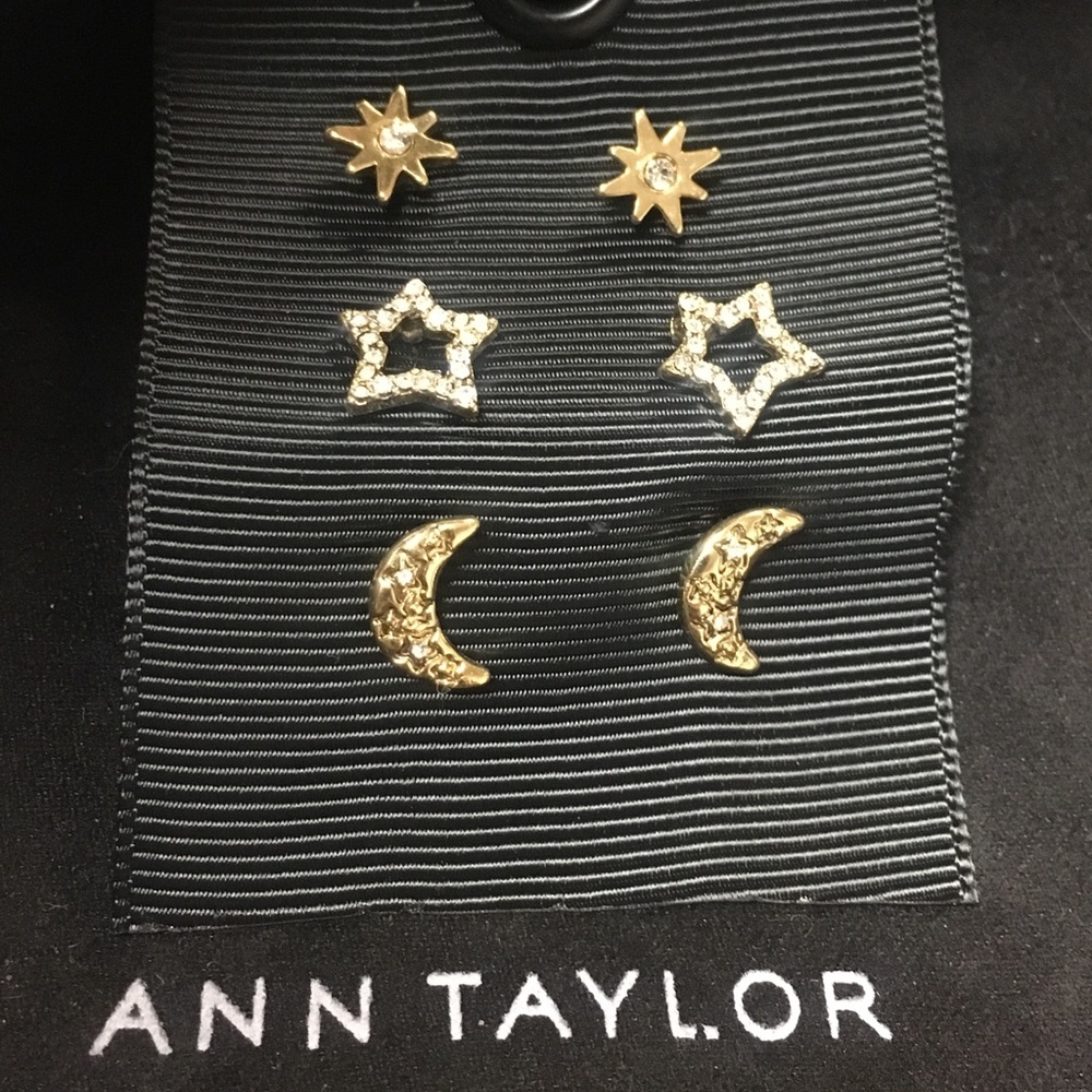 NEW! Ann Taylor Gold Moon & Star Earring Set